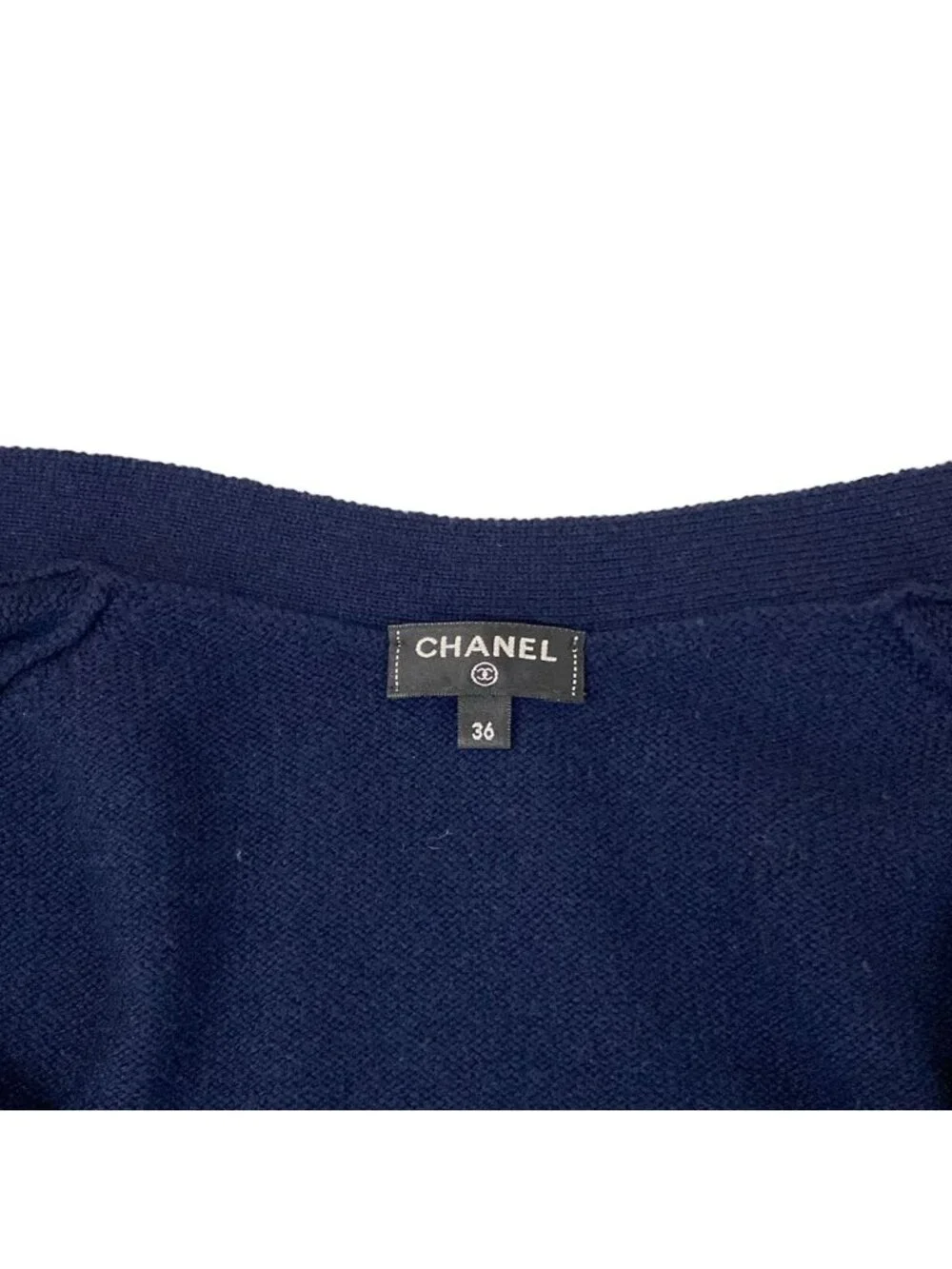 Chanel Cardigan 36 S Navy Light Gray Silver Button Cashmere